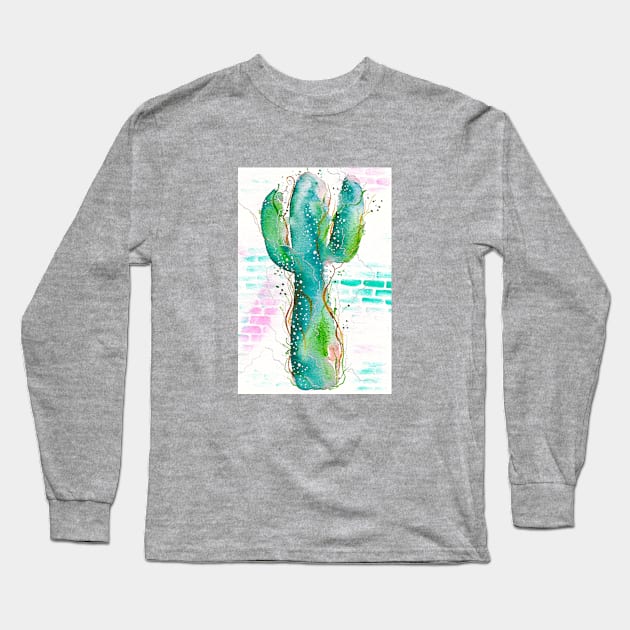 Blue Cactus Long Sleeve T-Shirt by Tstafford